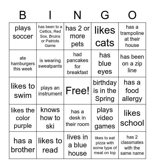 Get To Know You Bingo Card