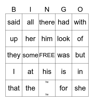 Sight Words #2 Bingo Card