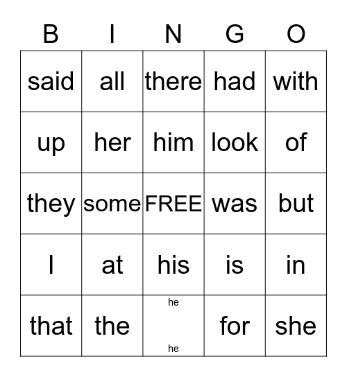 Sight Words #2 Bingo Card