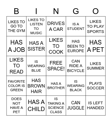 Get to Know You BINGO Card