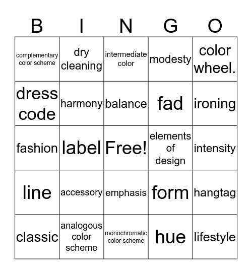 Chapter 19 Choosing and Caring for Clothing Bingo Card