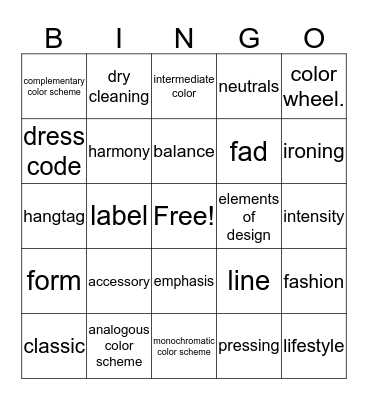 Chapter 19 Choosing and Caring for Clothing Bingo Card