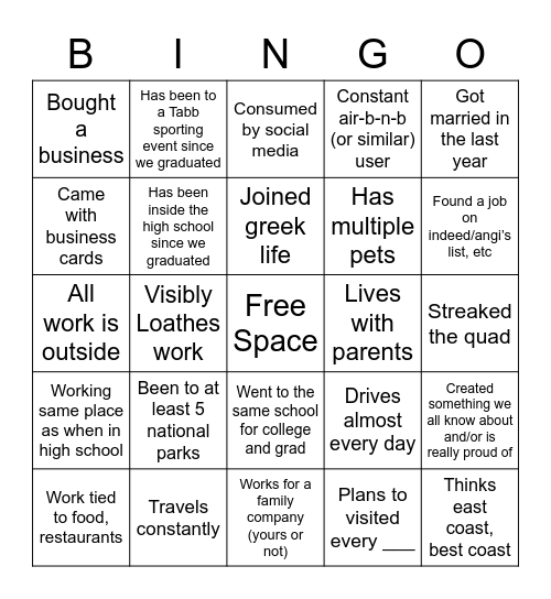 Tabb Reunion Bingo Card