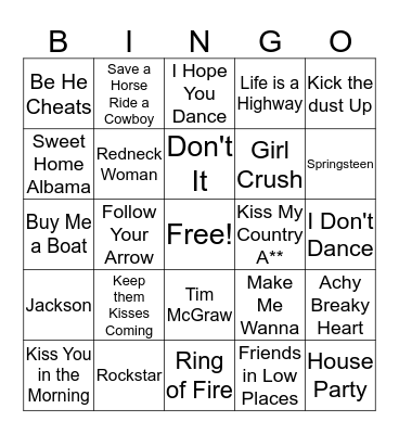 DJ BINGO!: Country  Bingo Card