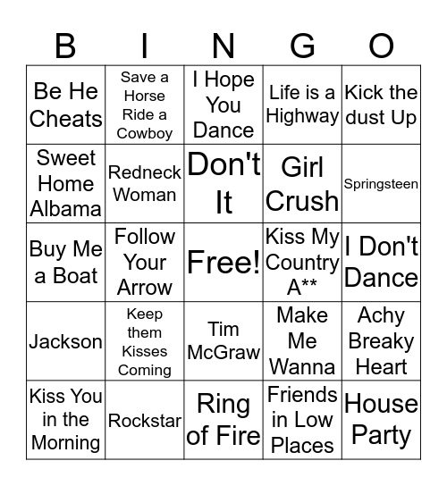 DJ BINGO!: Country  Bingo Card