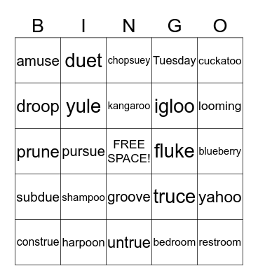 Challenge OO, UE, U_E Bingo Card