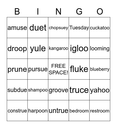 Challenge OO, UE, U_E Bingo Card