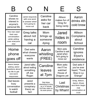 Bone Family Bingo Card