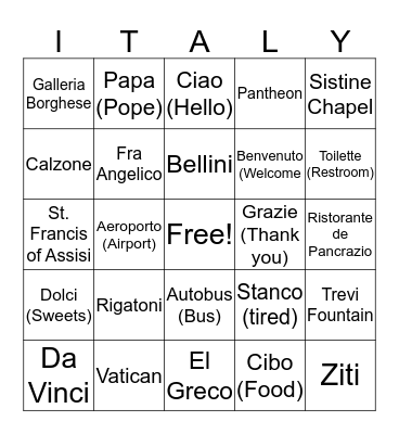 ITALY Bingo Card