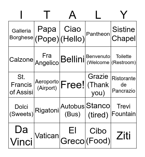 ITALY Bingo Card