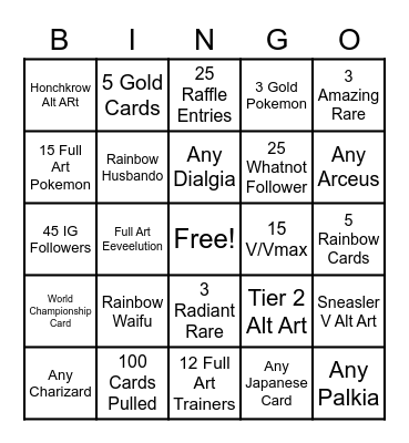 Charizard UPC Bingo Card