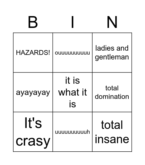 MembTV Bngo Bingo Card