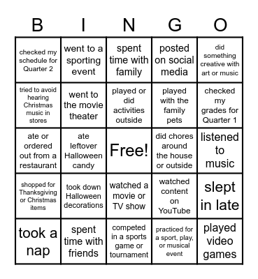 Over the Weekend, I... Bingo Card