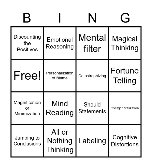 CBT Cognitive Distortions Bingo Card