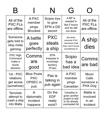 PXC Bingo Card