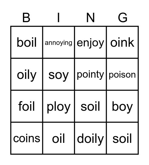 oi and oy Bingo Card
