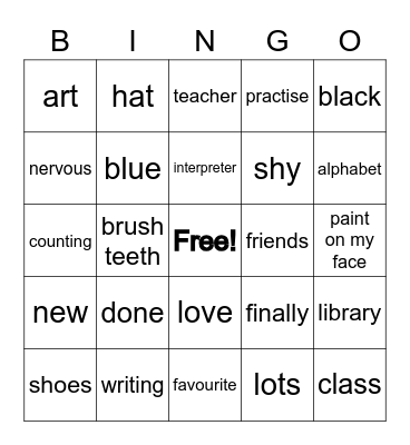 My First Day Bingo Card