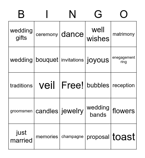 Bridal Bingo Card