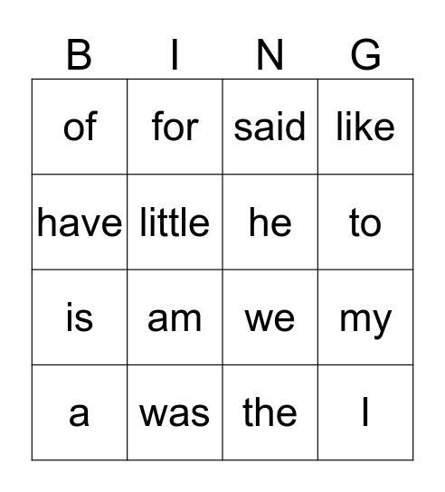 1st Nine Weeks Bingo Card