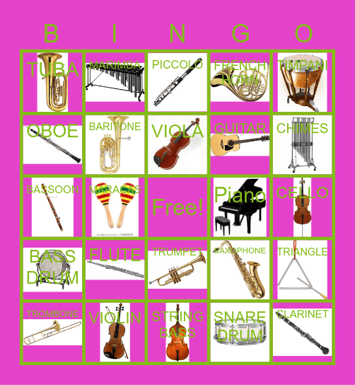 Instrument Bingo Card