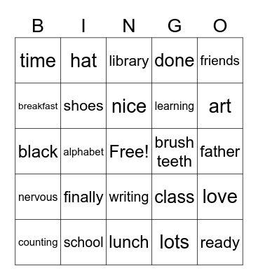 My First Day Bingo Card