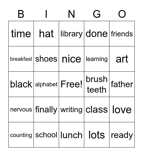 My First Day Bingo Card