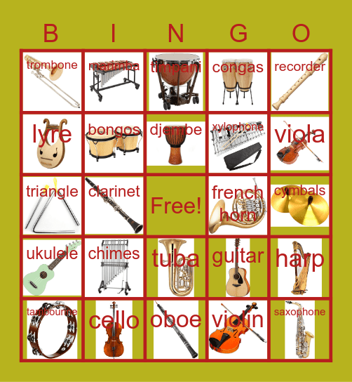 Instrument Bingo Card