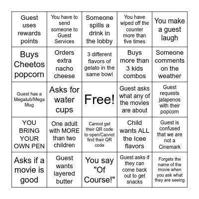 Food Court Bingo Card