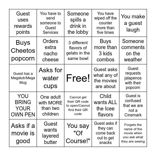 Food Court Bingo Card