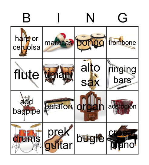 Instrumenten Bingo Card