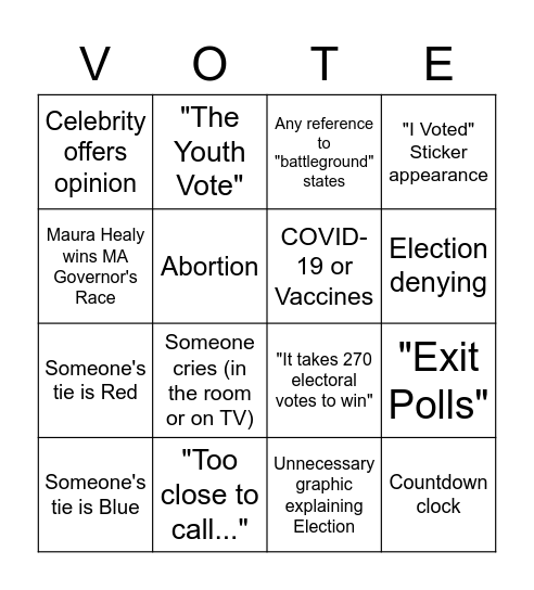 BU College Demoracts x CAS StuGov 2022 Midterm Elections Watch Party Bingo Card