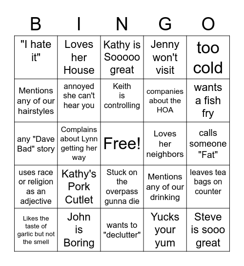 Momisms Bingo Card