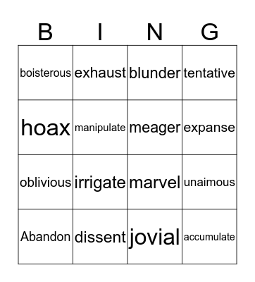 Untitled Bingo Card