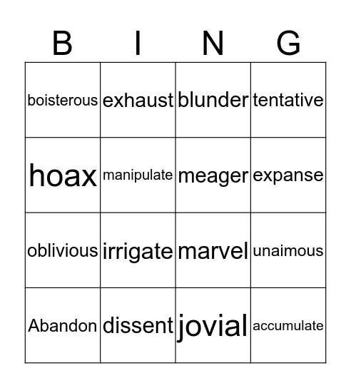 Untitled Bingo Card