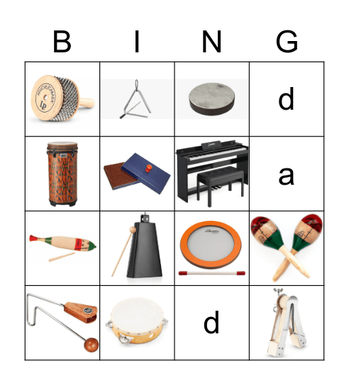 Classroom Instrument Bingo Card