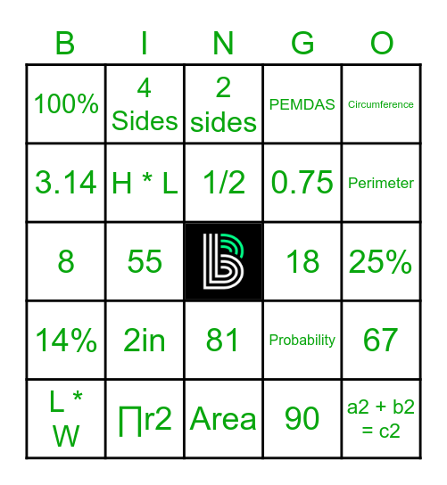 IA Math Bingo Card