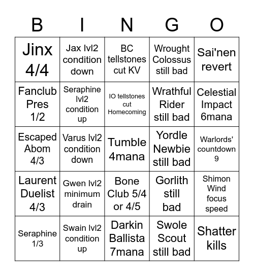 LoR Patch 3.19 Bingo Card