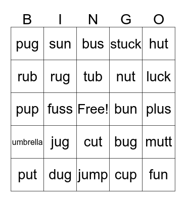 Short U Bingo! Bingo Card