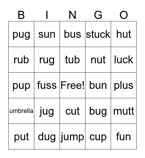 Short U Bingo! Bingo Card