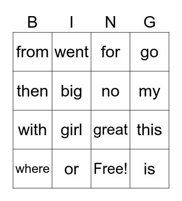 November Sight Words Bingo Card