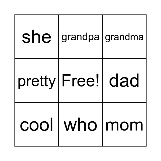 She's my Mom Bingo Card