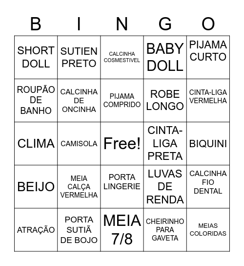 Chá de Lingerie camie Bingo Card