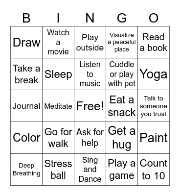 COPING SKILLS` Bingo Card