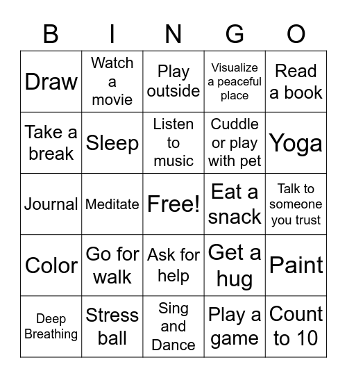COPING SKILLS` Bingo Card