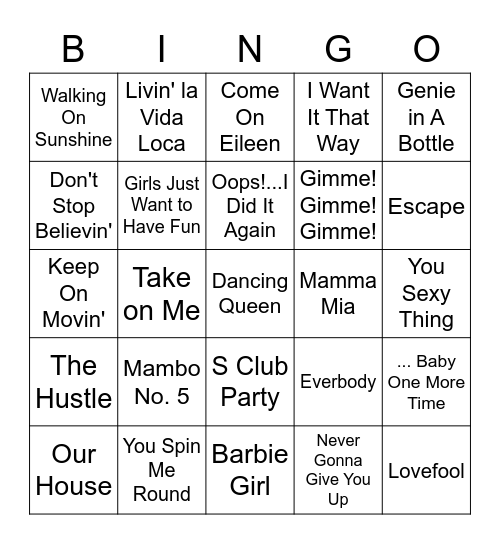 Music Bingo Card