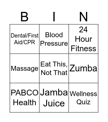 Wellness Bingo Card