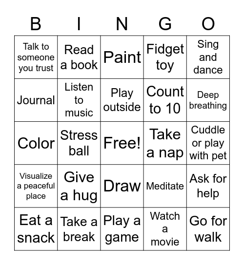 COPING SKILLS Bingo Card