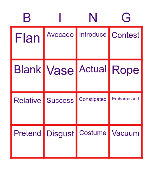 False Friends Bingo Card