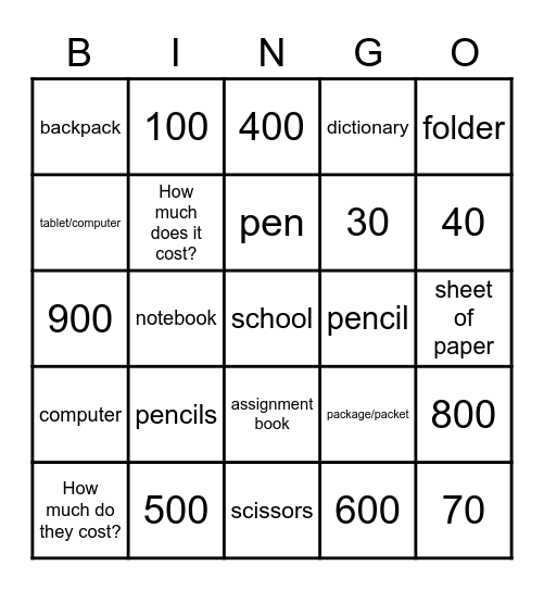 U2 ASD1 Bingo Card