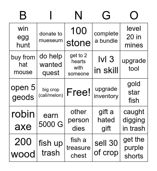 stardew bingo Card